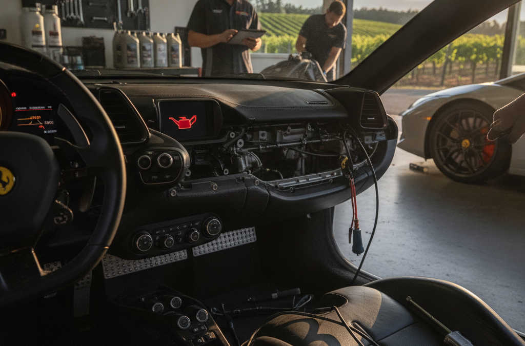 Why Is My Ferrari’s or Lamborghini’s Engine Oil Pressure Warning On in Santa Rosa — and What Does a Factory-Spec Oil Service Actually Involve?